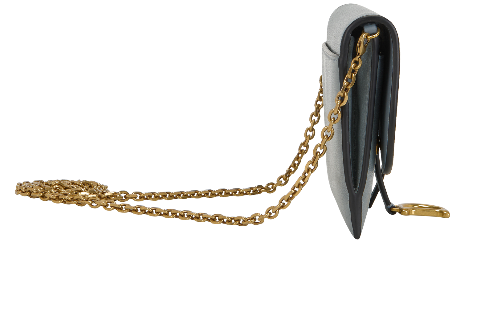 Small Saddle Pouch With Chain, &pound;695, Handbags, Blue, Leather, Side view